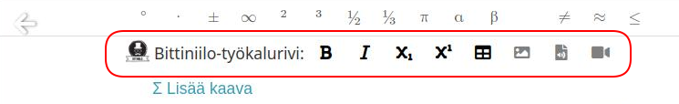 Bittiniilon tarjoama työkalurivi koe-editoriin