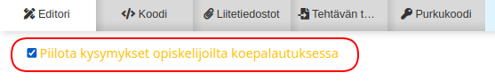 Bittiniilon mahdollistaa kysymysten piilottaminen koepalautusnäkymästä opiskelijalta